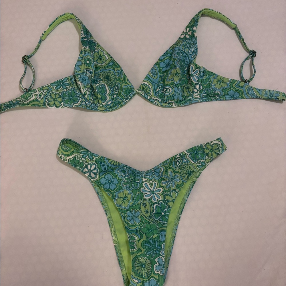 Hollister Green and Blue Bikini Set with Paisley Print